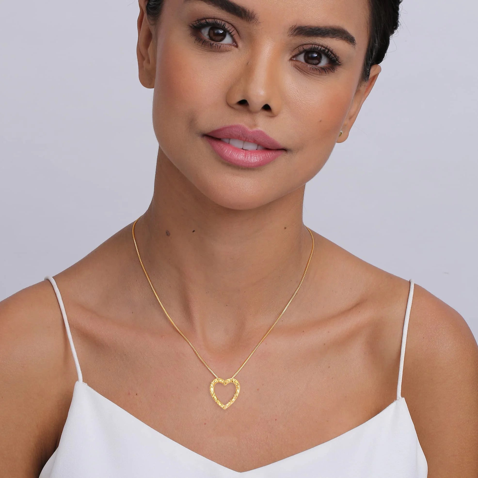 925 Sterling Silver 18K Gold-Plated Diamond-Cut Reversible Heart Necklace for Women and Teens – 25mm Pendant