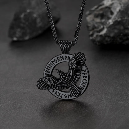 🛡️ Viking Raven Necklace for Men – Black Stainless Steel Norse Rune Pendant | Retro Crow Amulet Jewelry Gift for Friends, Sons, Grandsons, or Birthdays