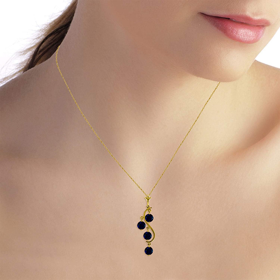 14K Yellow Gold Natural Blue Sapphire Drop Pendant Necklace – Elegant Women’s Jewelry
