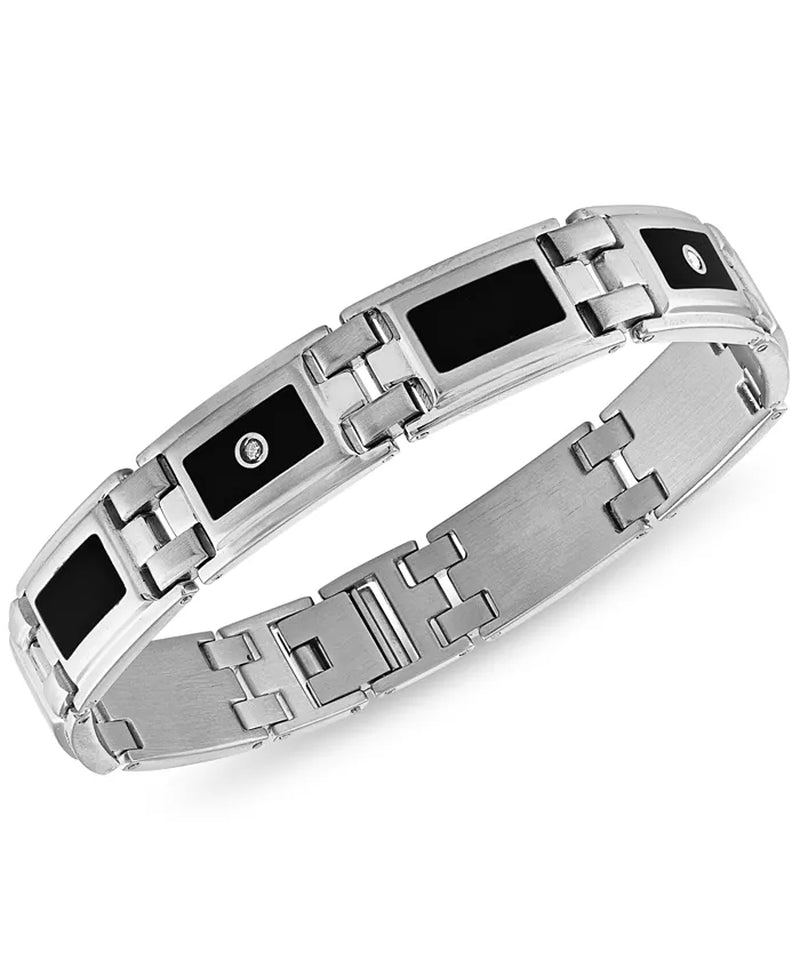Men’s Diamond &amp; Black Enamel Bracelet – 1/8 Ct. T.W., Stainless Steel