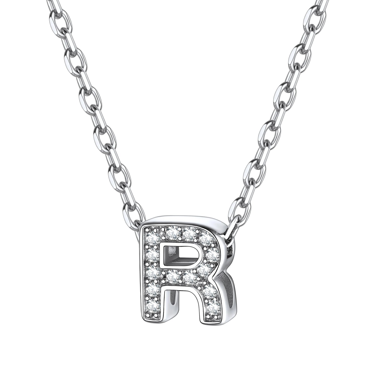Sterling Silver Heart Initial Necklace – Tiny CZ Letter Pendant Choker Jewelry for Women