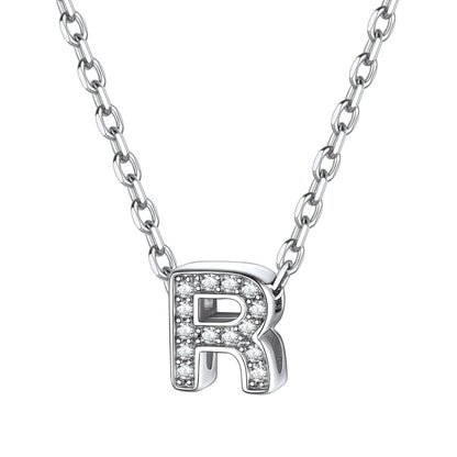 Sterling Silver Heart Initial Necklace – Tiny CZ Letter Pendant Choker Jewelry for Women