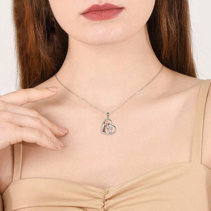 Giraffe &amp; Girl Heart Pendant Necklace – 925 Sterling Silver