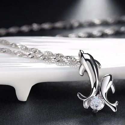Ginger Lyne Dolphins Pendant Necklace for Women – Sterling Silver with Cubic Zirconia