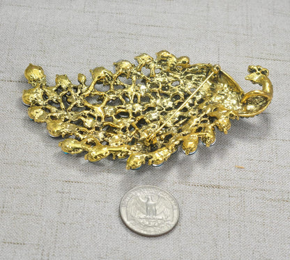 Vitage Style Crystal Large Peacock Feather Pin Brooch