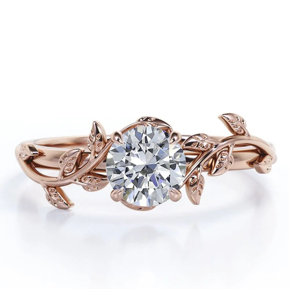 0.50 Carat Round Cut Moissanite Bohemian Engagement Ring – Vintage Promise Ring in 18K Rose Gold over Silver