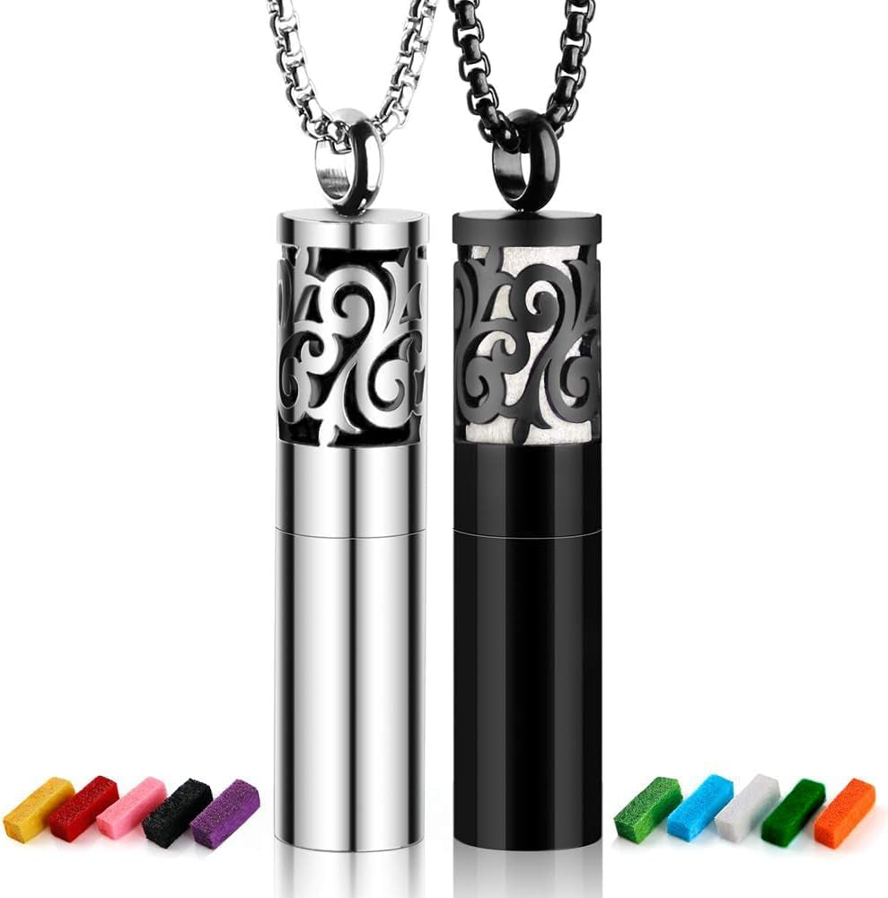 2PCS Essential Oil Diffuser Necklaces for Women – Stainless Steel Aromatherapy Pendant Lockets with 20 Felt Pads | Mother&