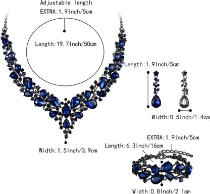 Elegant Austrian Crystal Teardrop Cluster Bridal Jewelry Set – Statement Necklace, Dangle Earrings &amp; Link Bracelet for Women