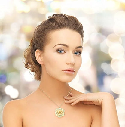 24K Gold-Dipped Real Rose Pendant Necklace – 30mm Golden Chain Flower Necklace in Gift Box for Mom &amp; Women