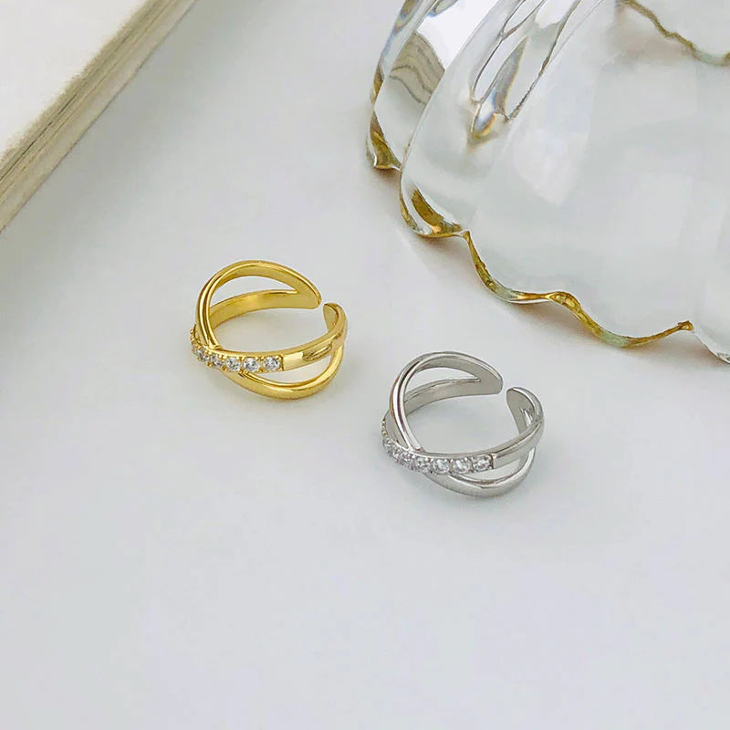 Adjustable Cross Ring – 925 Sterling Silver or Gold-Plated with Zircon Stones