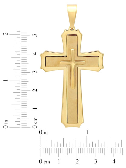 Men’s Gold-Tone Stainless Steel Stacked Cross Pendant Necklace – Layered Religious Jewelry with Chain