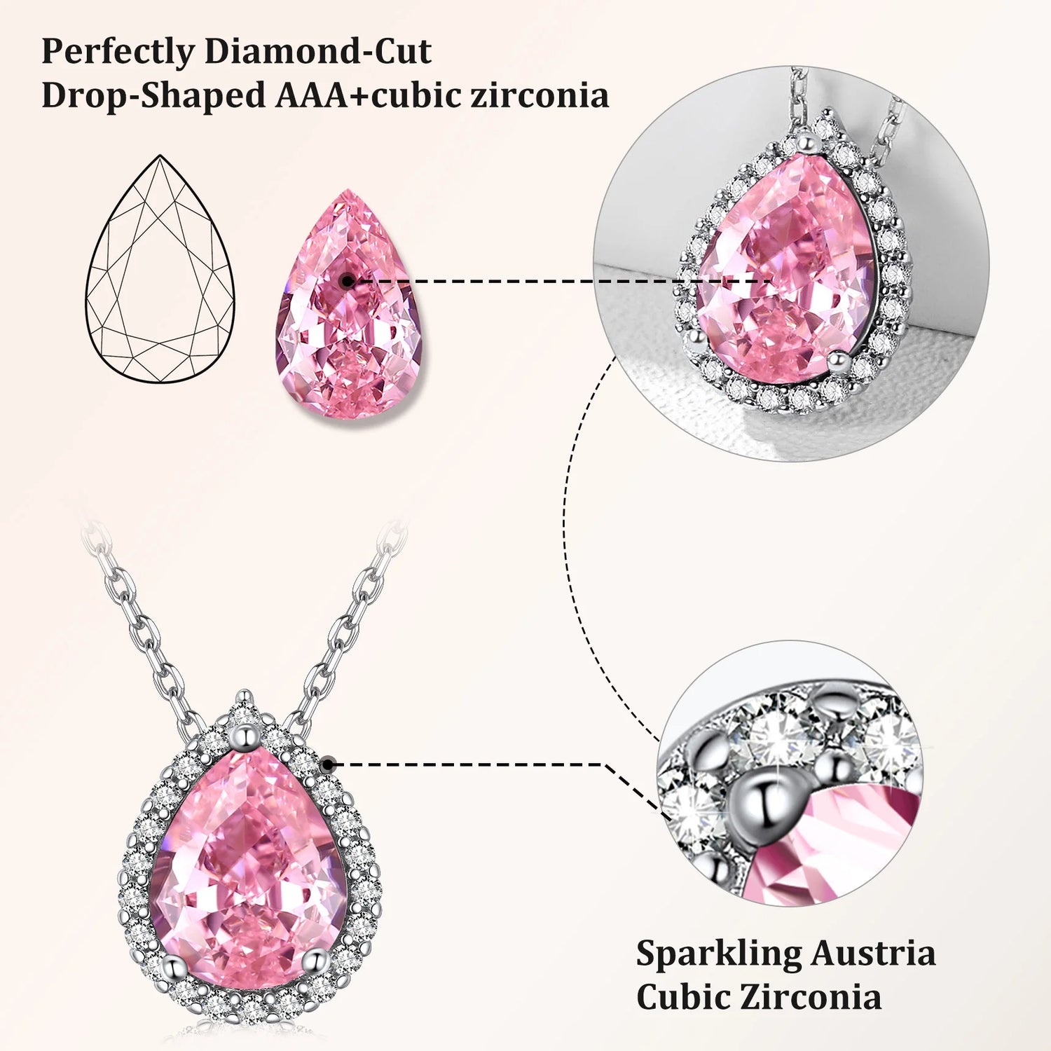Created Diamond October Tourmaline Teardrop Birthstone Pendant Necklace – Women’s Sterling Silver CZ Jewelry Gift