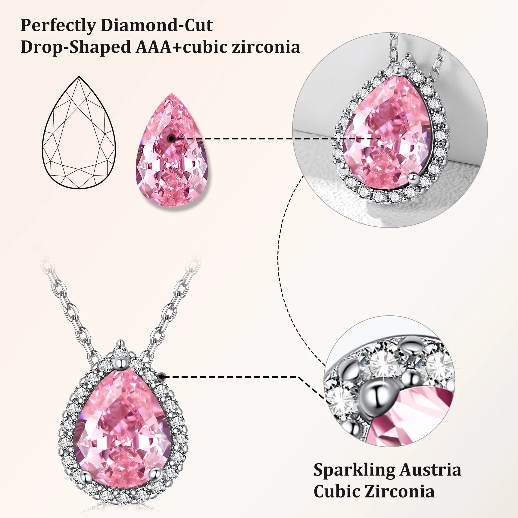 Created Diamond October Tourmaline Teardrop Birthstone Pendant Necklace – Women’s Sterling Silver CZ Jewelry Gift