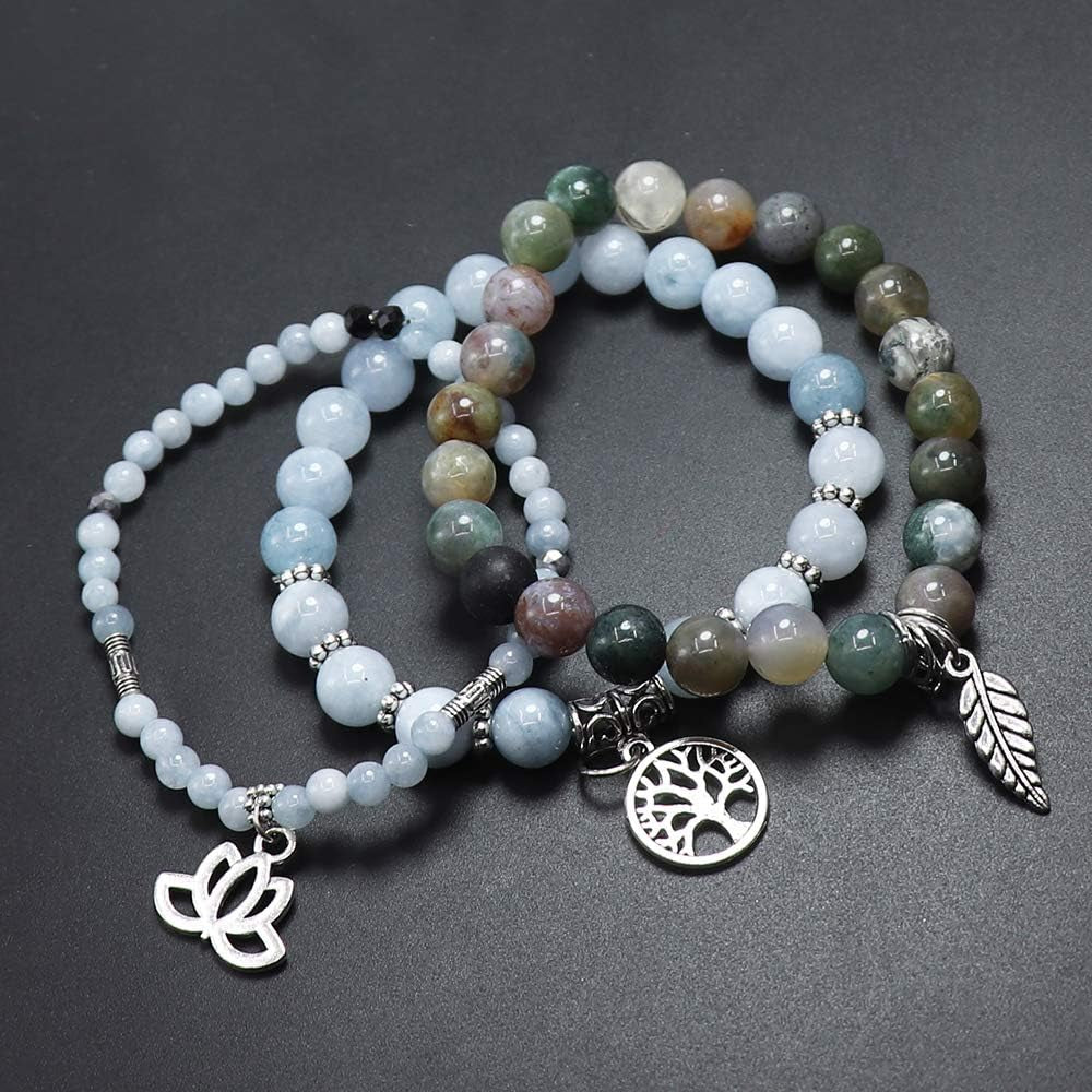 Tree of Life Yoga Healing Stone Bracelets – Multilayer Lotus Chakra Reiki Natural Crystal Stone Set for Women, Anxiety &amp; Stress Relief