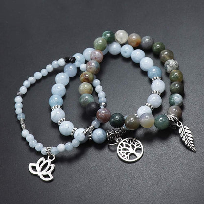 Tree of Life Yoga Healing Stone Bracelets – Multilayer Lotus Chakra Reiki Natural Crystal Stone Set for Women, Anxiety &amp; Stress Relief