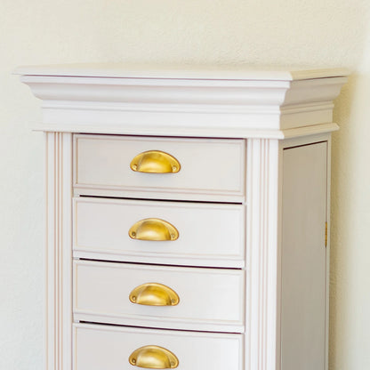 Hillary Jewelry Armoire – Elegant Standing Storage with Mirror, Drawers &amp; Necklace Hooks