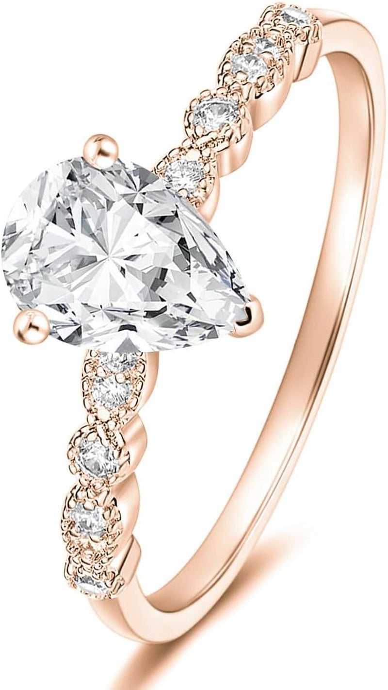 1.5Ct Teardrop Engagement Ring for Women – Marquise Pear-Shaped Cubic Zirconia Promise Ring (Sizes 4–12)