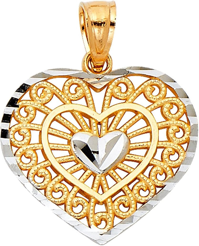 14K Two-Tone Gold Heart Charm Pendant – Real Gold Elegance