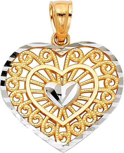 14K Two-Tone Gold Heart Charm Pendant – Real Gold Elegance
