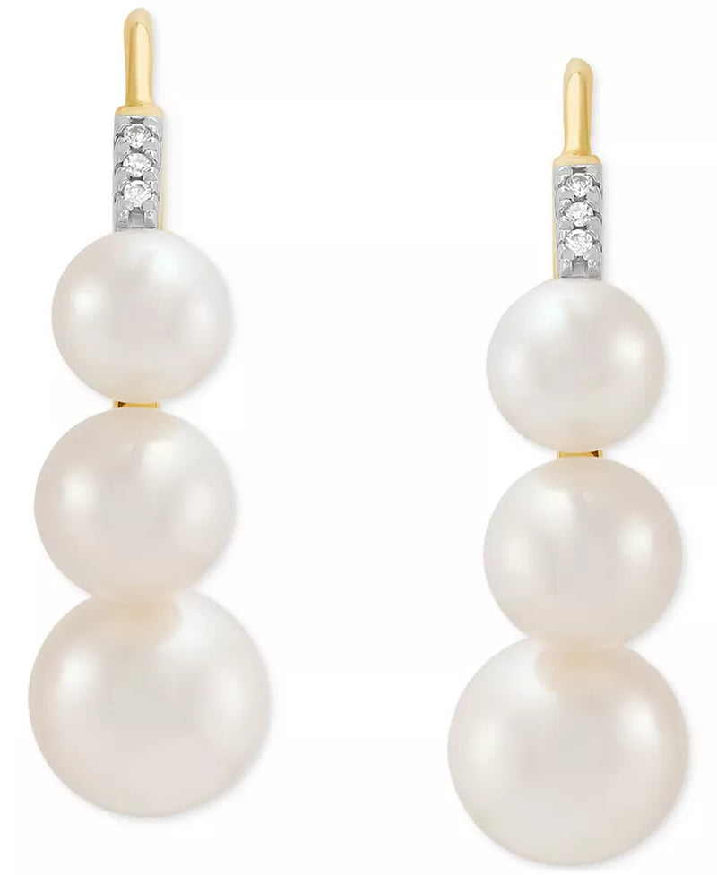 Cultured Freshwater Pearl &amp; Diamond Accent Threader Earrings in 10K Yellow Gold (5-7mm)