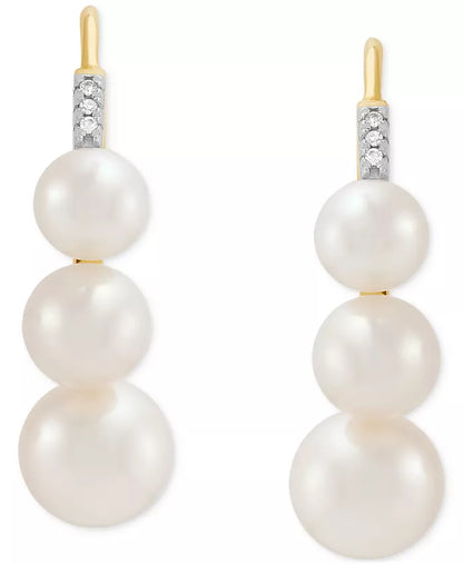 Cultured Freshwater Pearl &amp; Diamond Accent Threader Earrings in 10K Yellow Gold (5-7mm)