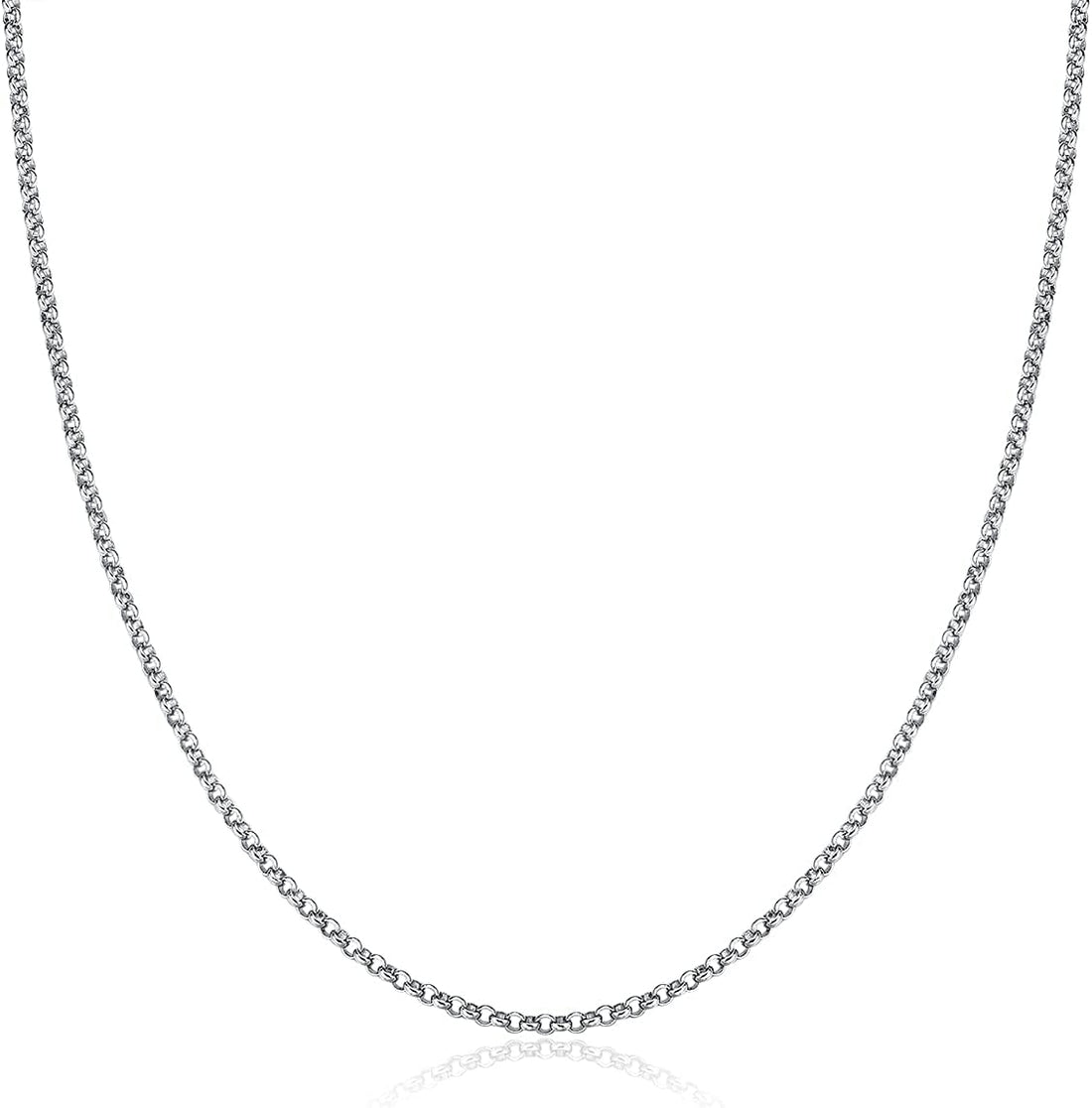 2MM Rolo Chain Necklace – Sterling Silver with White Gold Plating, Minimalist Shiny Design – Fine Jewelry for Men &amp; Women with Lobster Clasp
