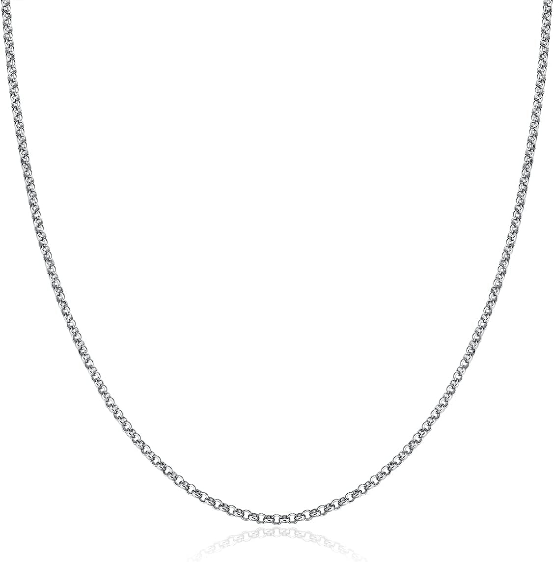 2MM Rolo Chain Necklace – Sterling Silver with White Gold Plating, Minimalist Shiny Design – Fine Jewelry for Men &amp; Women with Lobster Clasp