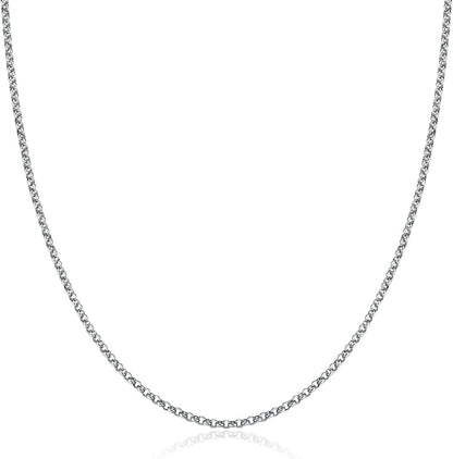2MM Rolo Chain Necklace – Sterling Silver with White Gold Plating, Minimalist Shiny Design – Fine Jewelry for Men &amp; Women with Lobster Clasp