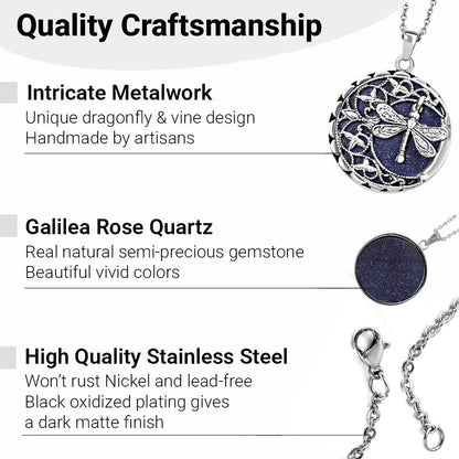 Blue Sandstone Dragonfly Pendant Necklace for Women – 20” Trendy Beachy Jewelry