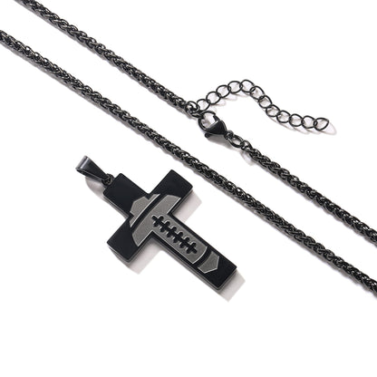 Football Cross Necklace for Men Stainless Steel Bible Verse Lord&