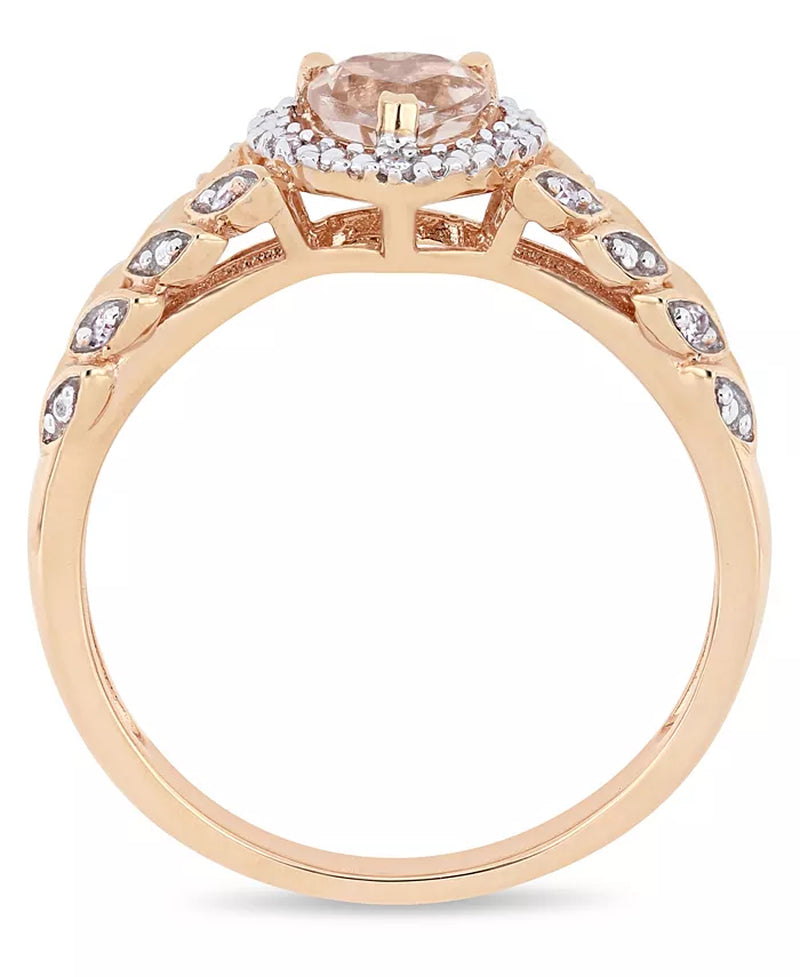 Morganite &amp; Diamond Halo Heart Ring – 1/2 Ct. T.W. Morganite, 1/20 Ct. T.W. Diamond, 10K Rose Gold