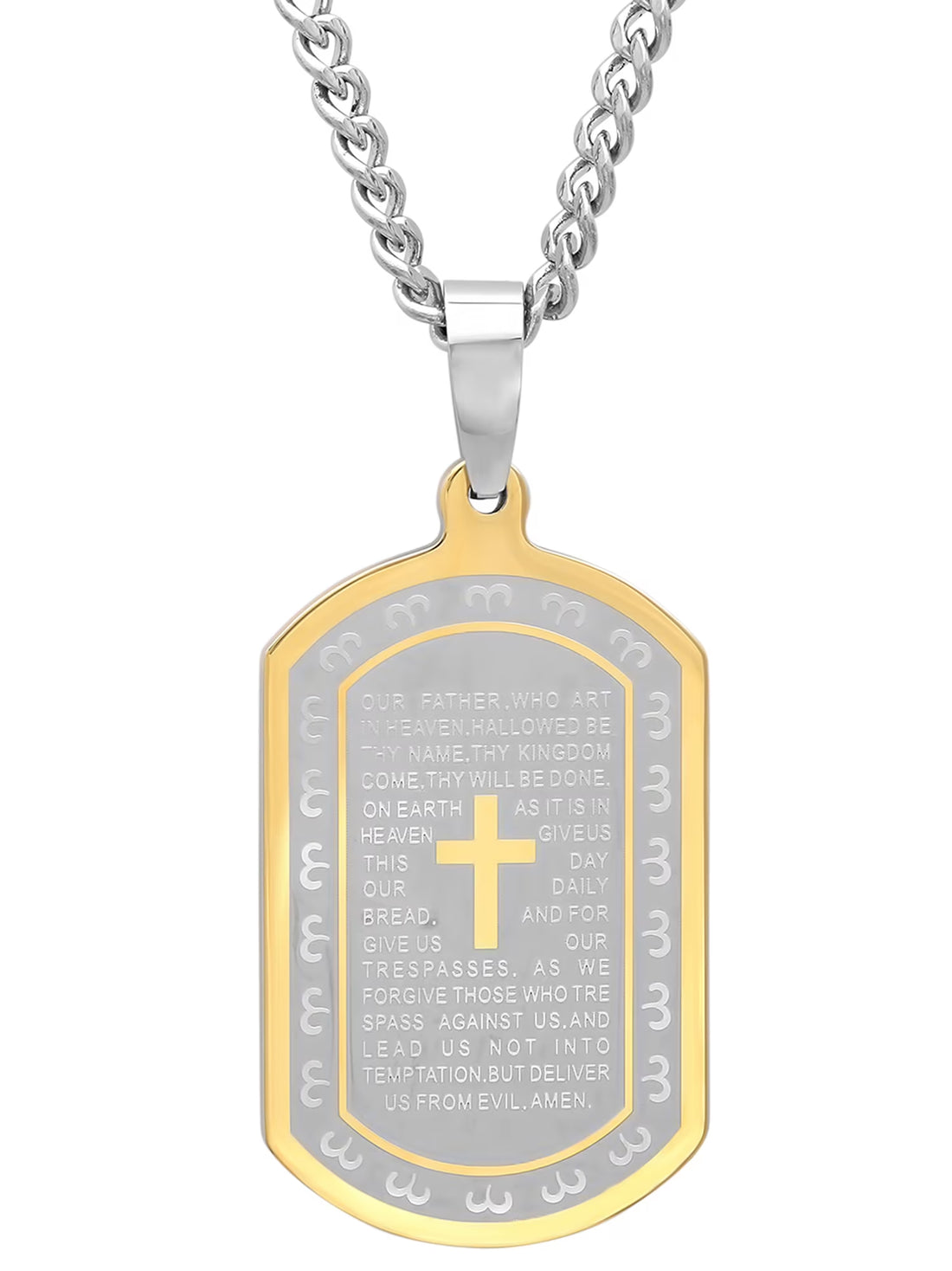 Men’s Two-Tone Stainless Steel The Lord’s Prayer Dog Tag Pendant Necklace