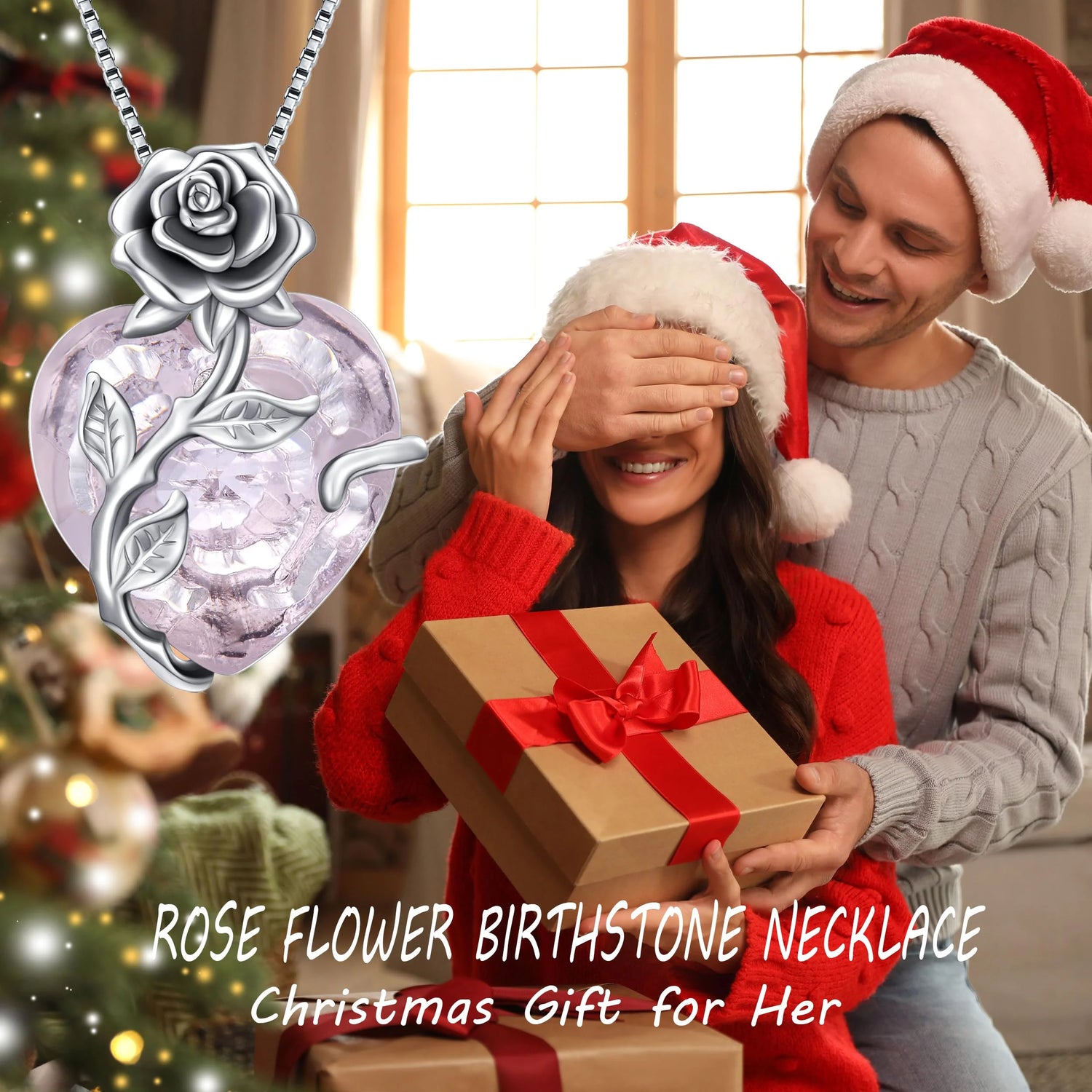 S925 Sterling Silver October Birthstone Necklace – Pink Tourmaline Blooming Rose Heart Pendant Gift for Women
