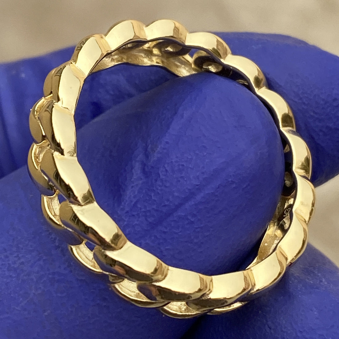14K Gold Plated over Real 925 Sterling Silver Ring – Plain Miami Cuban Link, Sizes 6–13