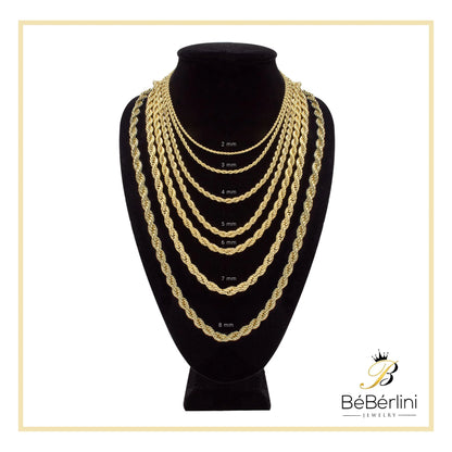 Rope Chain Necklace 14K Gold Plated Stainless Steel – Twisted Link Fashion Jewelry for Men, 24&quot; Length, 4mm Width