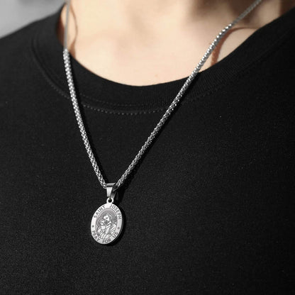 Silver Saint Joseph Necklace for Men &amp; Boys – Stainless Steel Pendant Chain, Christian Catholic Jewelry Gift