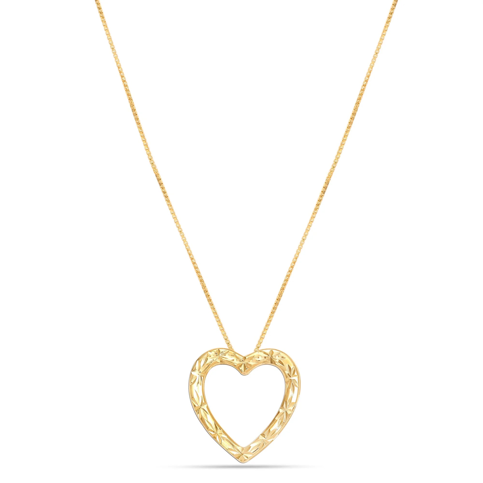 925 Sterling Silver 18K Gold-Plated Diamond-Cut Reversible Heart Necklace for Women and Teens – 25mm Pendant