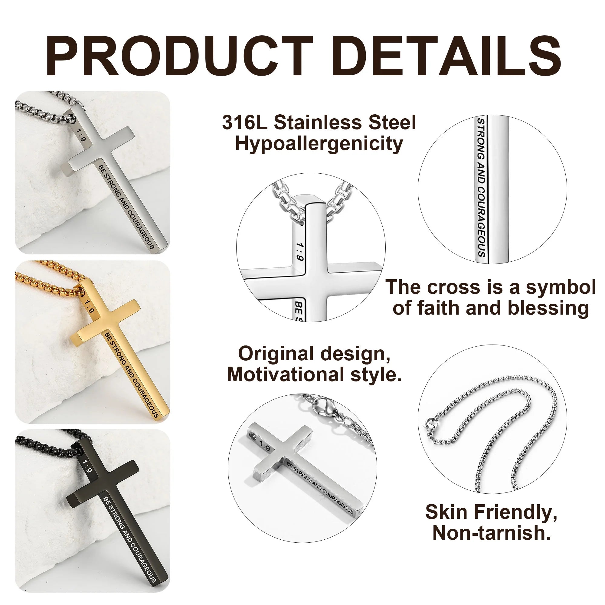 Silver Cross Necklace for Men &amp; Boys – Stainless Steel Pendant Chain, Christian Religious Jewelry Gift