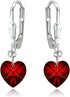 Sterling Silver European Crystal Dainty Heart Leverback Dangle Earrings for Women