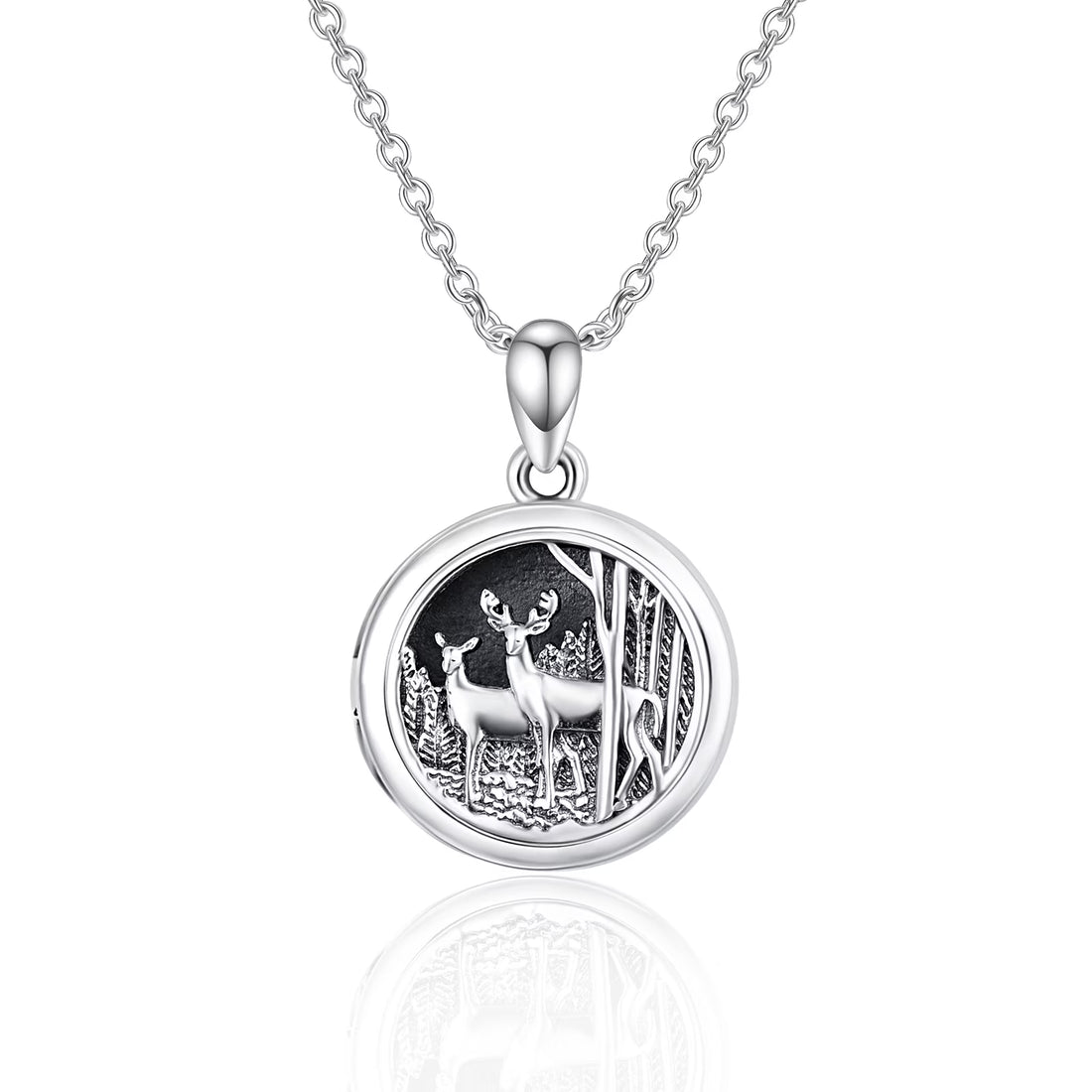 Deer Locket Necklace for Women – S925 Sterling Silver Delicate Pendant with 18+2 Inch Chain