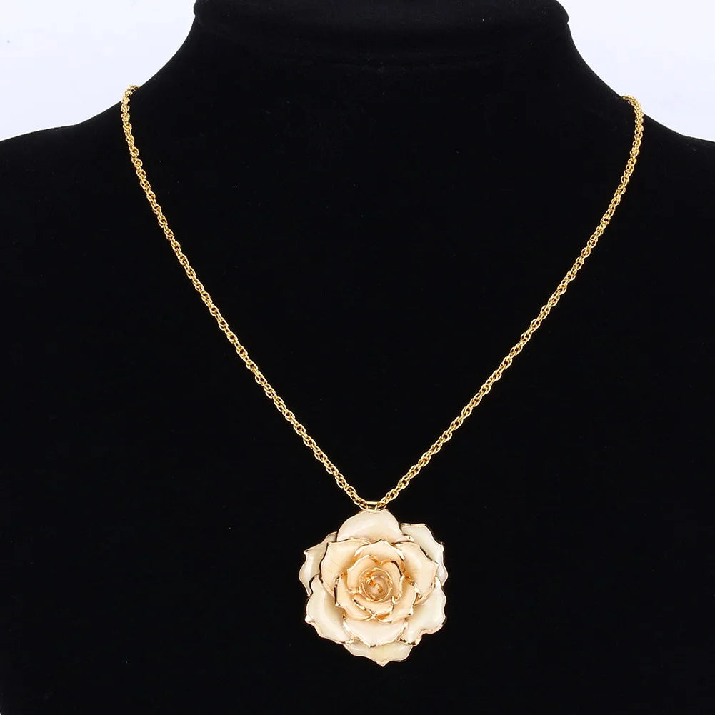 24K Gold-Dipped Real Rose Pendant Necklace – 30mm Golden Chain Flower Necklace in Gift Box for Mom &amp; Women