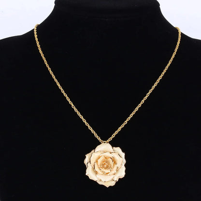 24K Gold-Dipped Real Rose Pendant Necklace – 30mm Golden Chain Flower Necklace in Gift Box for Mom &amp; Women