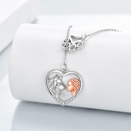 🐺🐴 Wolf/Horse Gifts Necklace – Sterling Silver Y-Necklace Pendant for Teen Girls