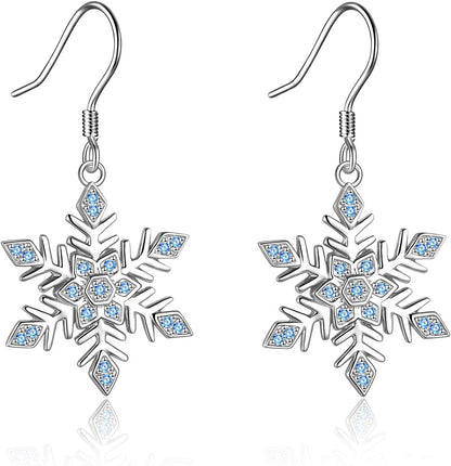 ❄️ Sterling Silver Snowflake Dangle Drop Earrings for Women  Elegant Christmas Jewelry Gifts – Perfect Holiday Accessory