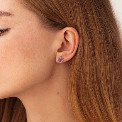 Rose Heart Birthstone Earrings – July Birthstone Studs with Rose Flower Design in 925 Sterling Silver | Elegant Jewelry Gift for Women