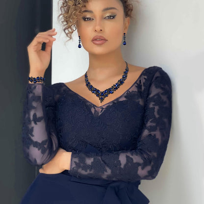 Elegant Austrian Crystal Teardrop Cluster Bridal Jewelry Set – Statement Necklace, Dangle Earrings &amp; Link Bracelet for Women