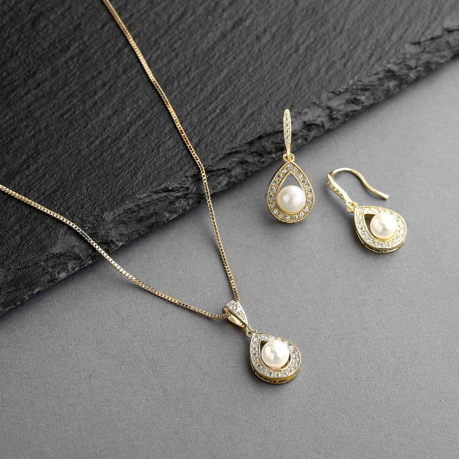 Elegant Pearl Necklace and Drop Earrings Set – Bridal Wedding Jewelry for Brides, Bridesmaids, or Birthday Gift