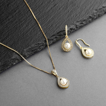 Elegant Pearl Necklace and Drop Earrings Set – Bridal Wedding Jewelry for Brides, Bridesmaids, or Birthday Gift
