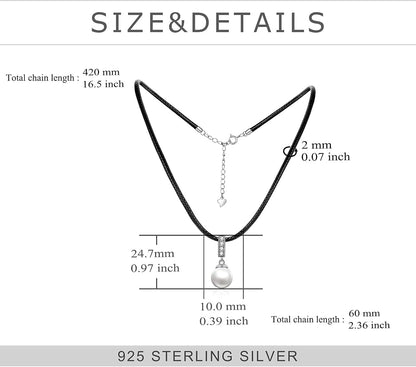 Sterling Silver Pearl Choker Necklace with Faux Leather Cord – Jewelry Gift for Women, 14+2&quot;
