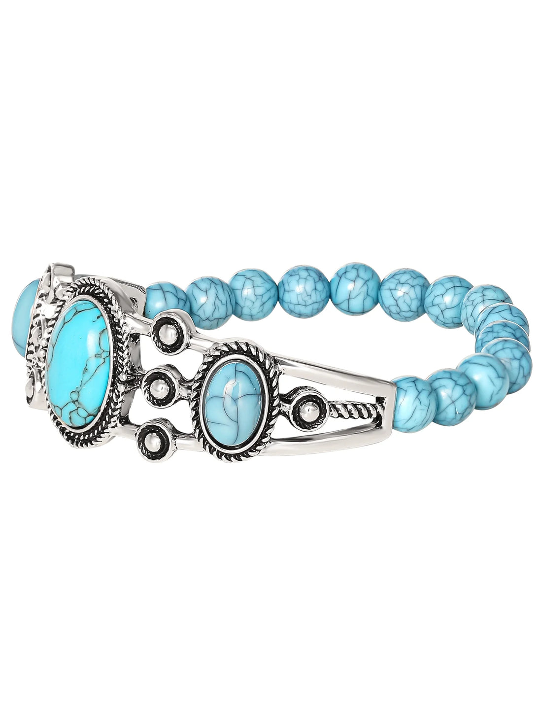 Faux Turquoise Stone Stretch Bracelet – Boho Chic Beaded Bracelet for Women &amp; Teens